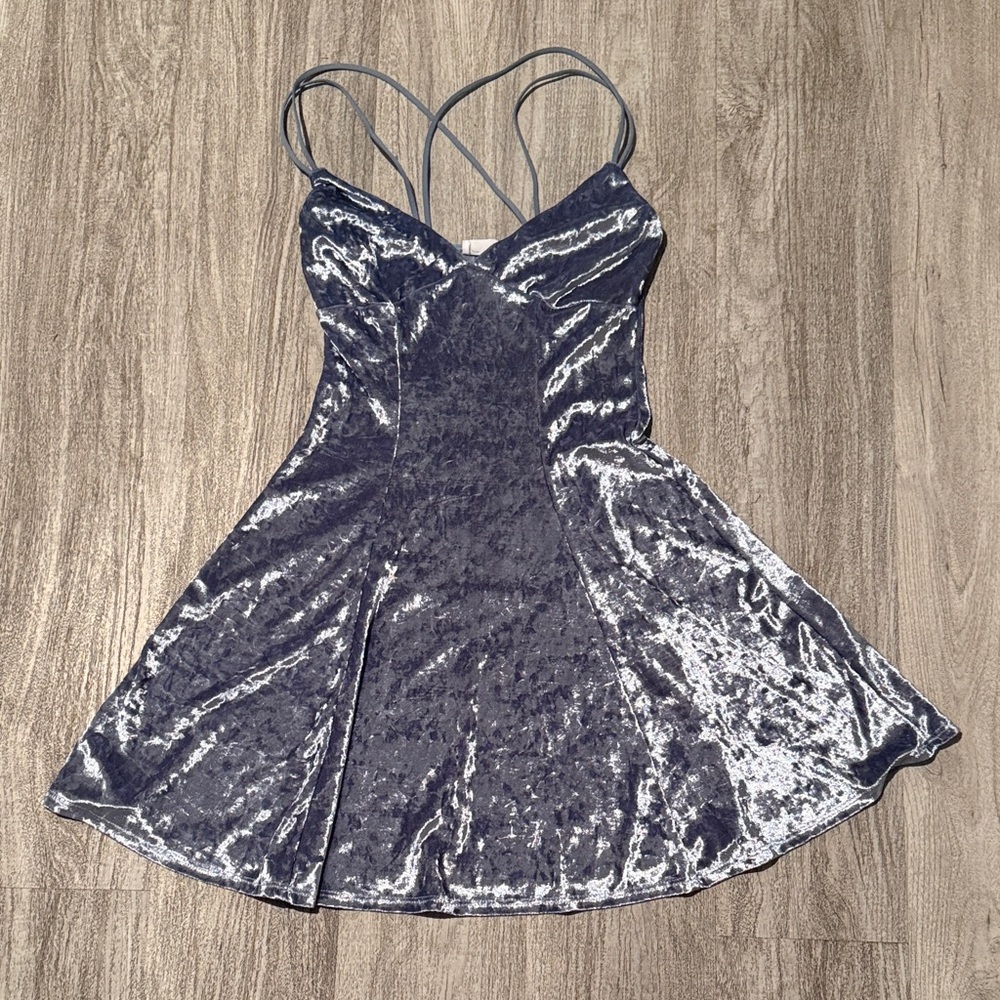 Full Tilt Crushed Velvet Slip Dress in Slate Blue